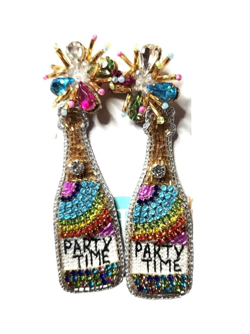Earrings Taylor Shaye beaded rainbow festive party new years champaign statement